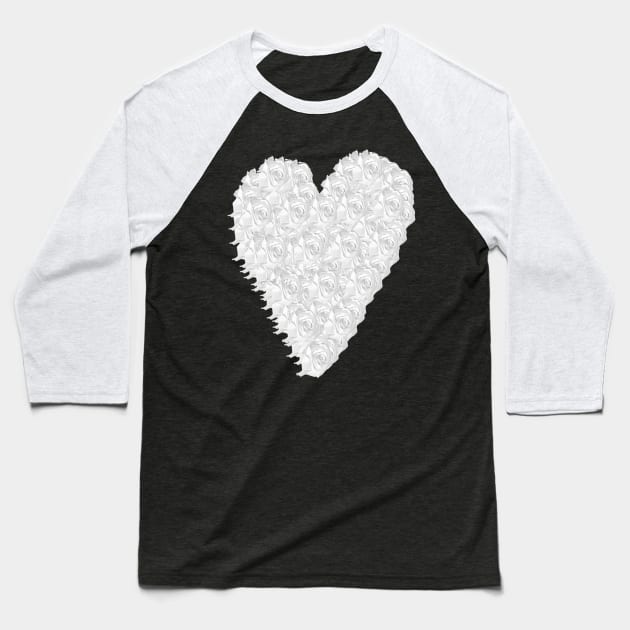 White Rose Heart Baseball T-Shirt by Not Meow Designs 